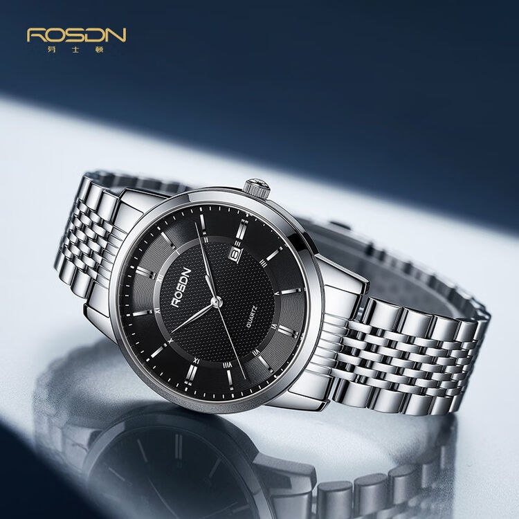 劳士顿rosdn手表男时尚经典简约款男士手表防水石英男表黑面钢带g3150