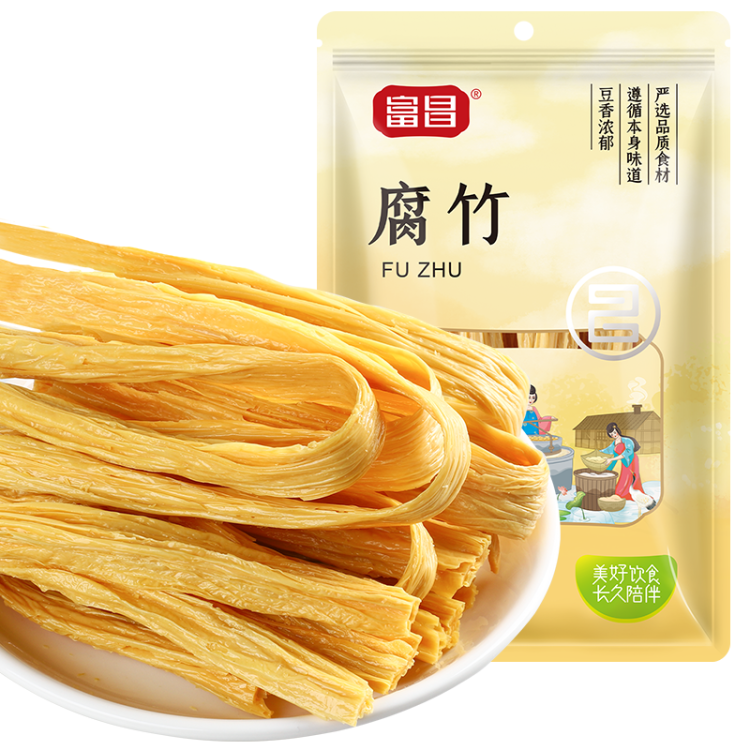 富昌 纯黄豆腐竹250g 手工豆制品 火锅凉拌食材 原浆干豆腐皮南北干货 菜管家商品