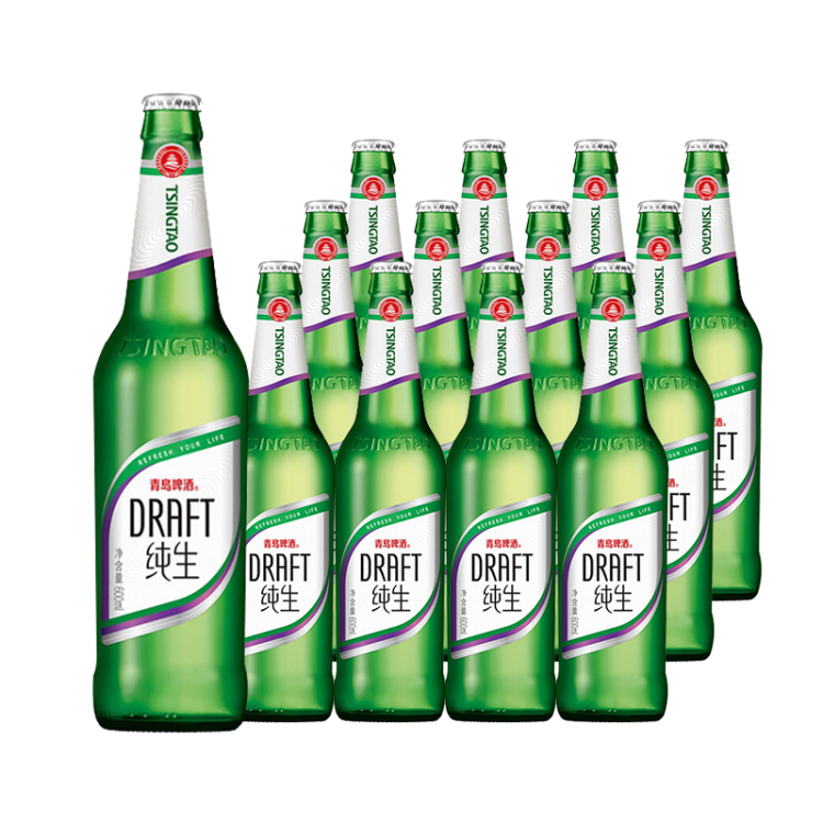 青島啤酒（TsingTao）純生8度600ml*12瓶 整箱 新老包裝隨機(jī)發(fā)貨 菜管家商品