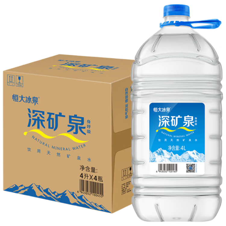 恒大冰泉 飲用天然弱堿性礦泉水 泡茶露營(yíng) 4L*4桶 整箱裝 菜管家商品