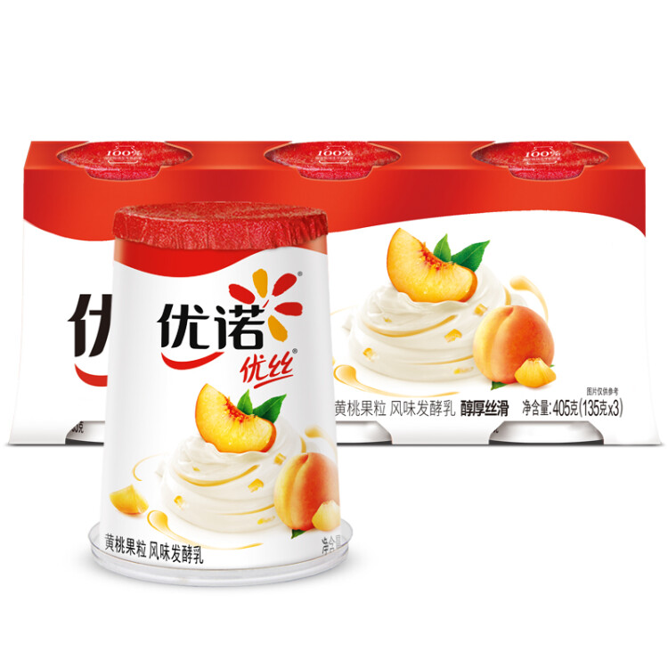 優(yōu)諾（yoplait）優(yōu)絲果粒黃桃味酸奶135gx3杯 家庭分享裝 低溫酸牛奶 風(fēng)味發(fā)酵乳