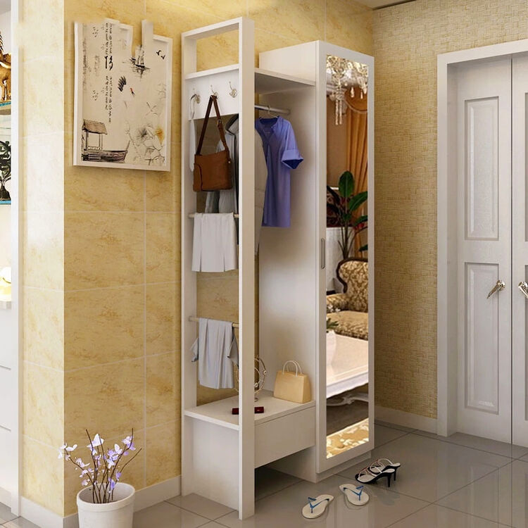 衣帽柜简约现代实木色隔断玄关组合柜带穿衣镜的挂衣架 苏香桐木纹色