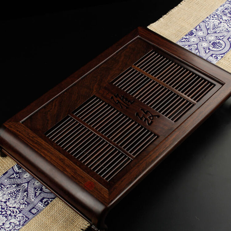 龙阡堂(longqiantang) 黑檀木茶盘 实木茶托盘功夫茶具抽屉式排水茶台