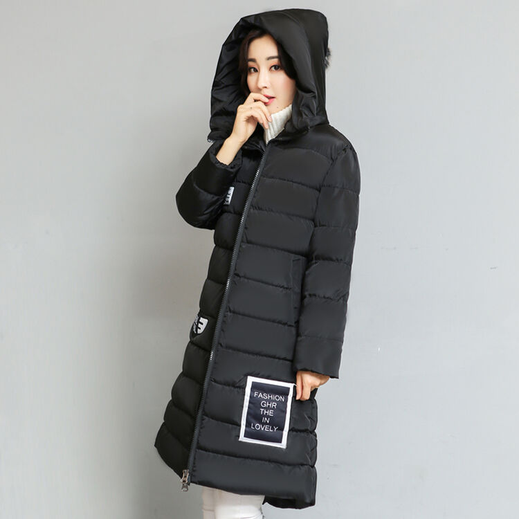韩版长款过膝羽绒服女装处理冬装中长款修身加厚学生外套 黑色 m 80