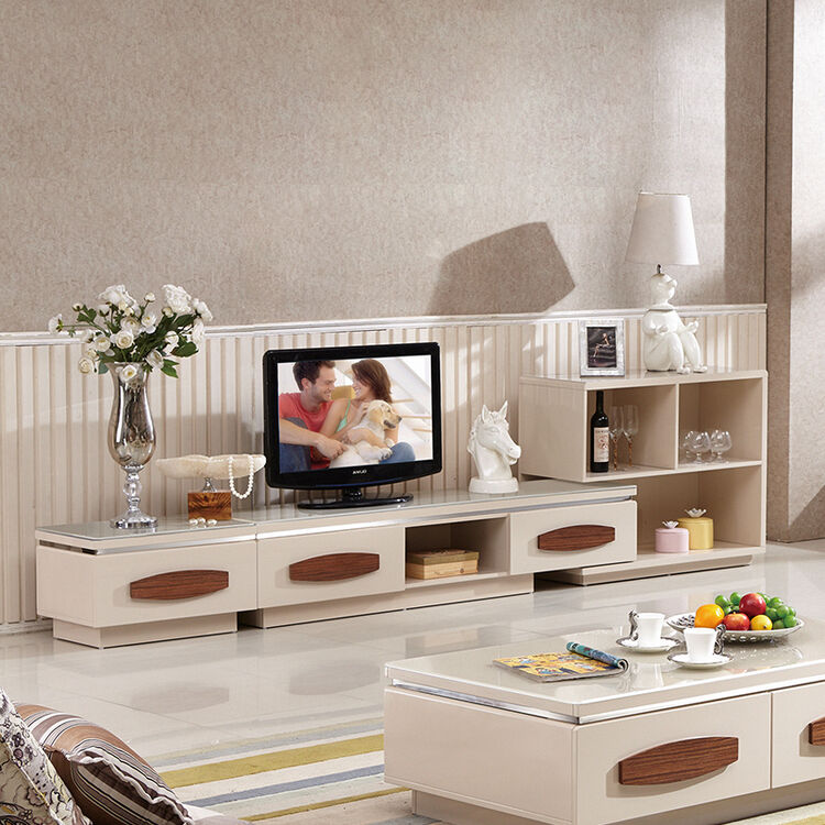 乐柔(rolyo) 简约现代不锈钢边客厅高低组合储物柜钢化玻璃电视柜地柜