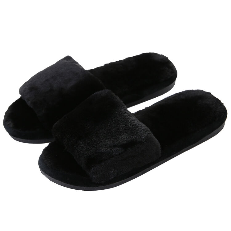 南极人棉拖鞋女舒适毛绒开口地板拖黑色260 19005