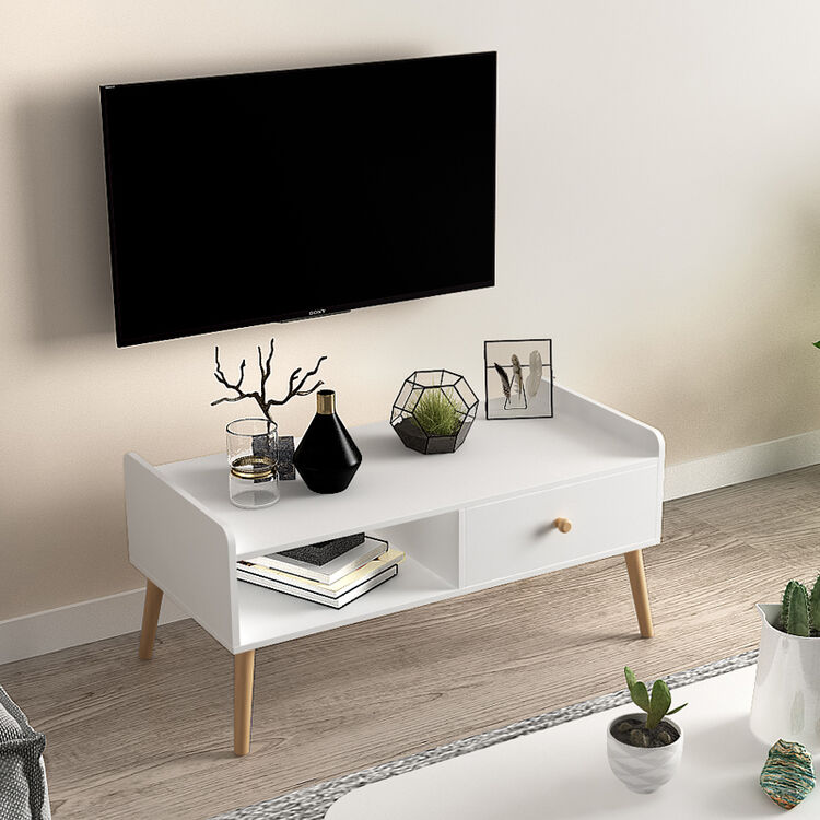 慧乐家 电视柜 带抽电视柜 简约白色欧式实木腿客厅试听柜电视柜 白色