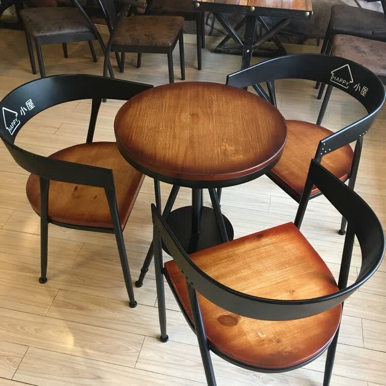 铁艺餐桌椅三件套 咖啡厅奶茶店阳台桌子靠背餐椅 美式复古风格升降