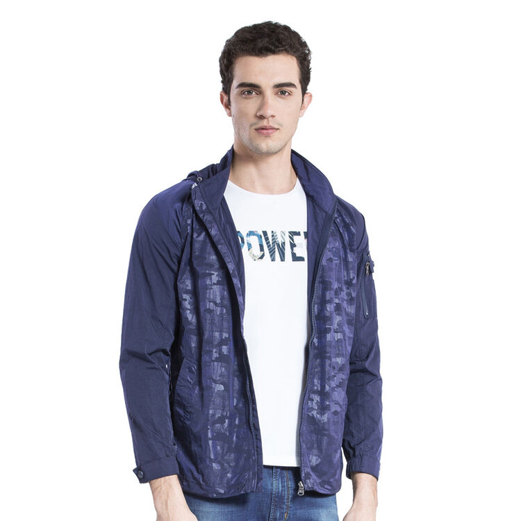 骆驼牌男装 时尚保暖防风男式夹克休闲连帽jack外套 深蓝 m