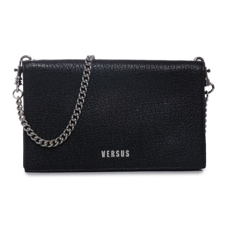 范思哲 范瑟丝 versace versus 奢侈品 女士黑色皮革压纹手拿肩背斜