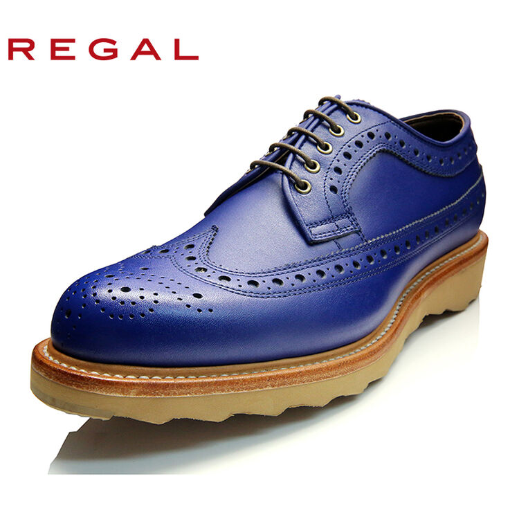 regal丽格休闲时尚男士固特异皮鞋英伦布洛克雕花拼色男鞋t64b blue