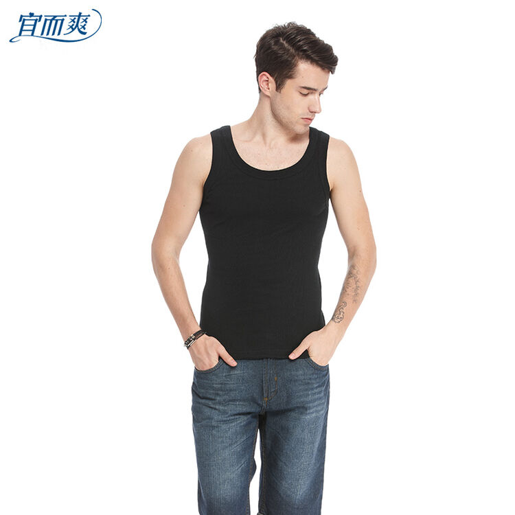 宜而爽背心男全棉健身夏季宽松粗罗纹运动跨栏家居透气纯棉打底 l832