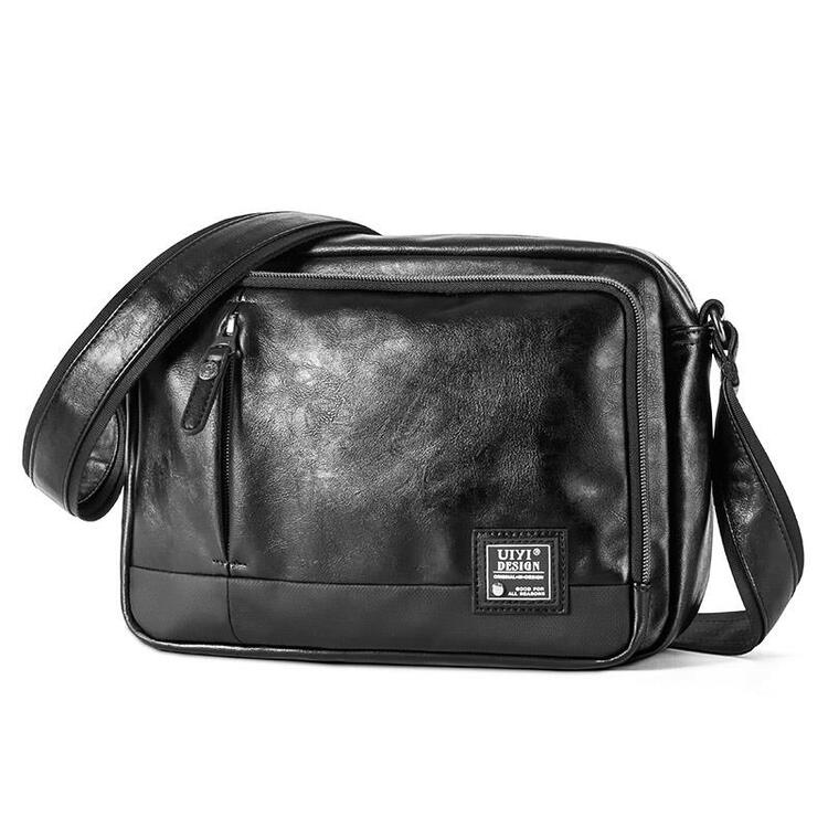 佑一良品日本潮牌多隔层防水休闲男包男士单肩包小简约皮质斜挎包