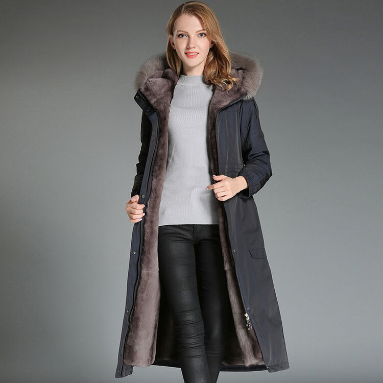 金昊霖尼克服女獭兔内胆过膝长款派克大衣女狐狸毛连帽皮草外套女