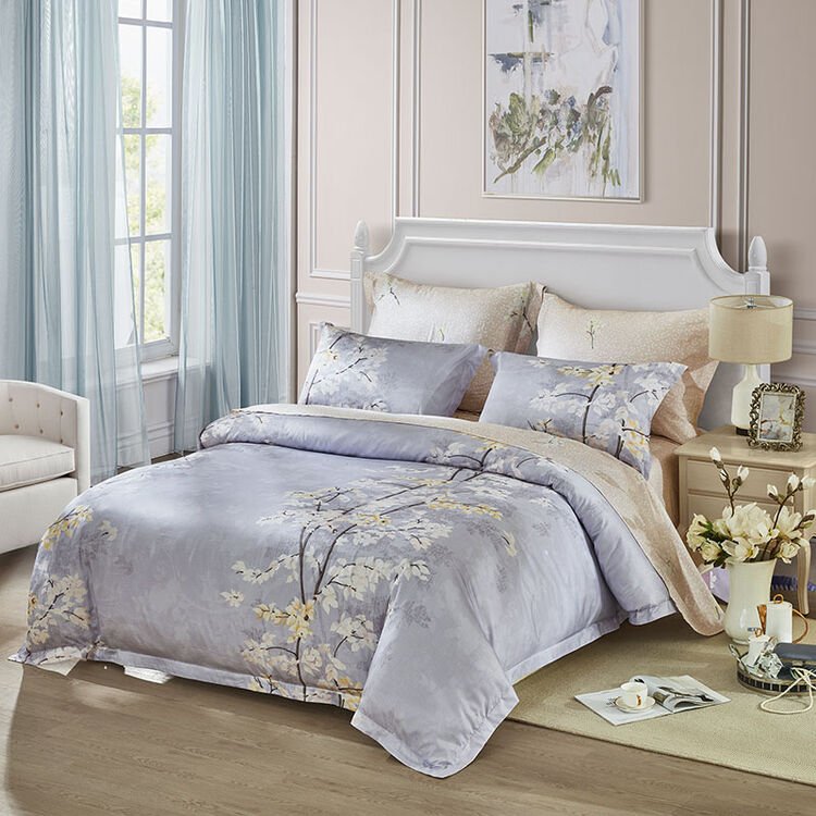 罗莱家纺 床上四件套纯棉田园被套床单床品套件 花香满庭芳 紫色 1.