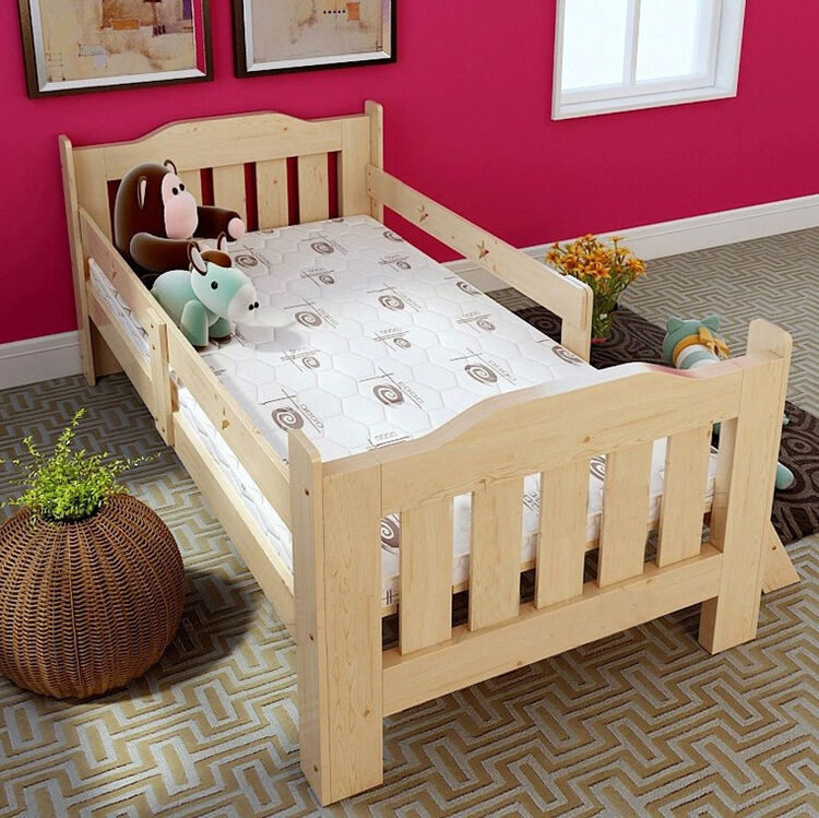 实木儿童床简约现代带护栏抽屉床松木儿童木床 实木色 180*100