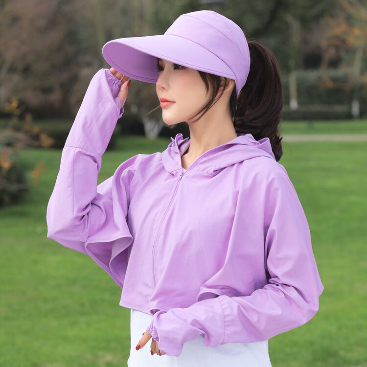 八艾防晒披肩女夏季遮阳防紫外线遮脸户外骑车太阳帽百搭防晒衣 紫色