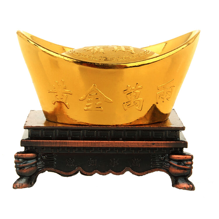 金元宝供奉财神摆件小元宝居家工艺品摆件 黄金万两元宝带底座2号长6