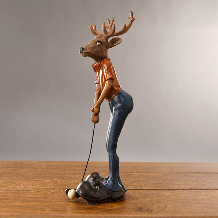 菲亚莉 美式乡村打高尔夫麋鹿先生家居装饰摆件树脂工艺品橱窗软装