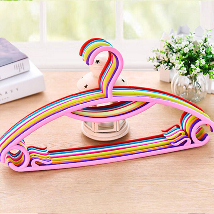 10只装 塑料彩虹衣架 防滑晾衣架创意彩色裤架加厚 防滑衣架 干湿两用