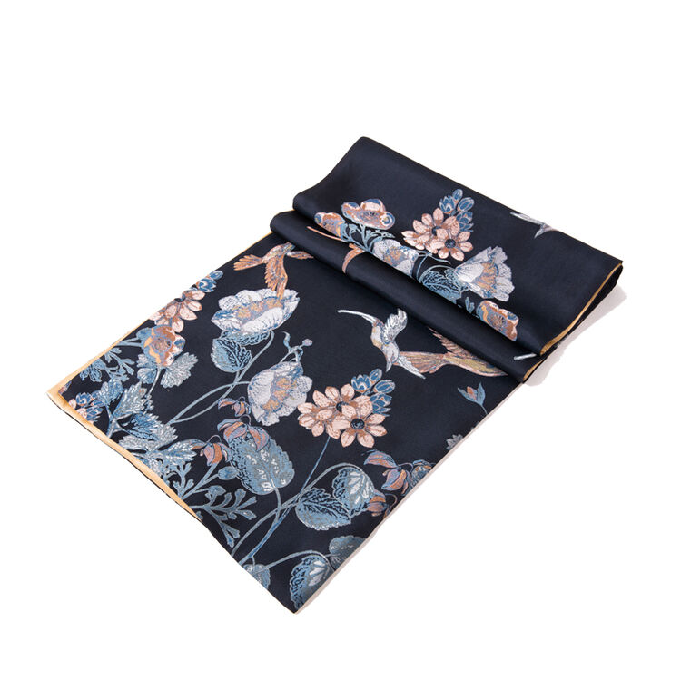 saintjoy/上久楷宋锦国礼 宋锦桑蚕丝围巾 双面长巾 生机 深湖蓝