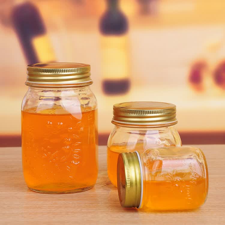 雕花蜂蜜瓶密封罐 耐高温果酱瓶子玻璃瓶 带盖 水果罐头瓶 酱菜瓶y