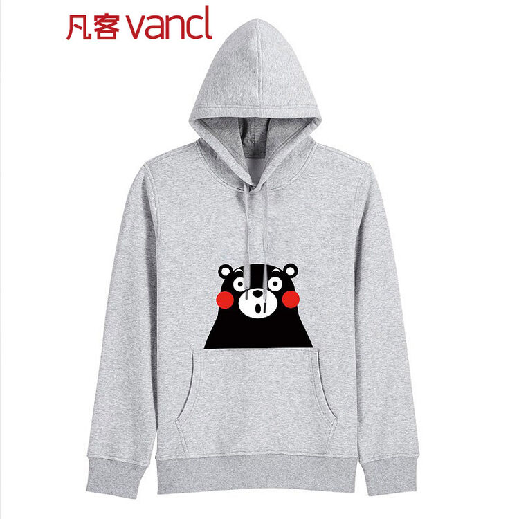 vancl凡客诚品 2017秋款 套头卫衣男暖绒连帽熊本熊系列 s7-浅花灰 s