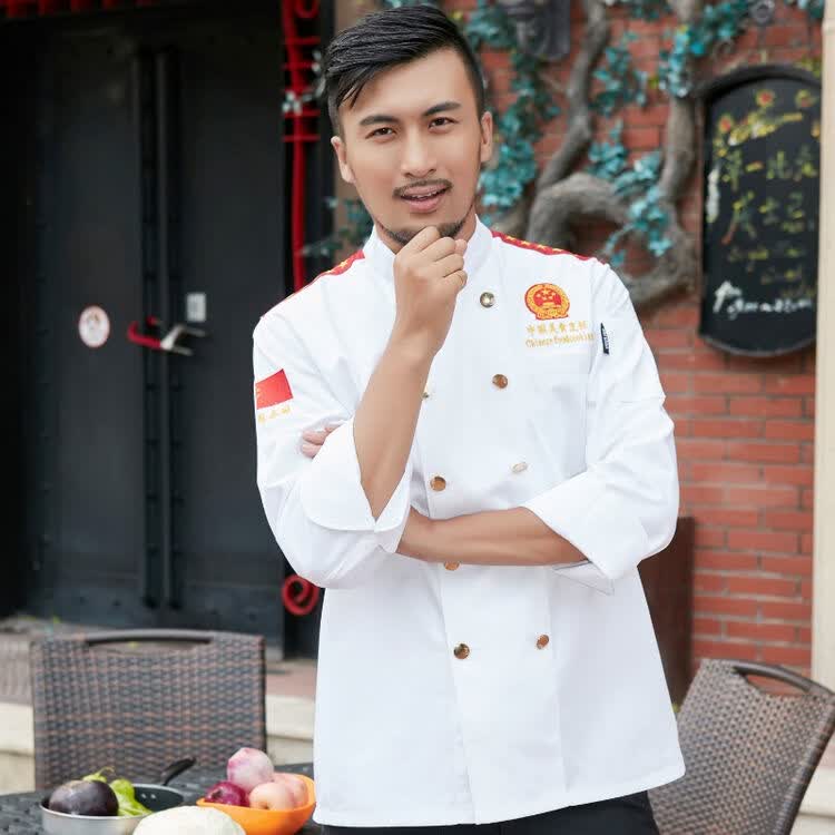 法奈登中国烹饪大师工作服厨师服短袖夏黑色白色行政总厨高档厨师服