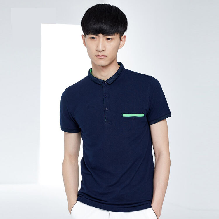 千兮polo衫 男青年英伦修身拼接短袖t恤 310114 藏青 l