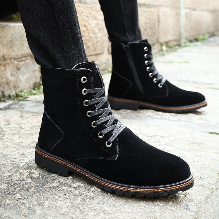 男士英伦时尚马丁靴冬季中筒靴子青年男学生潮流高帮靴黑色 黑色 39