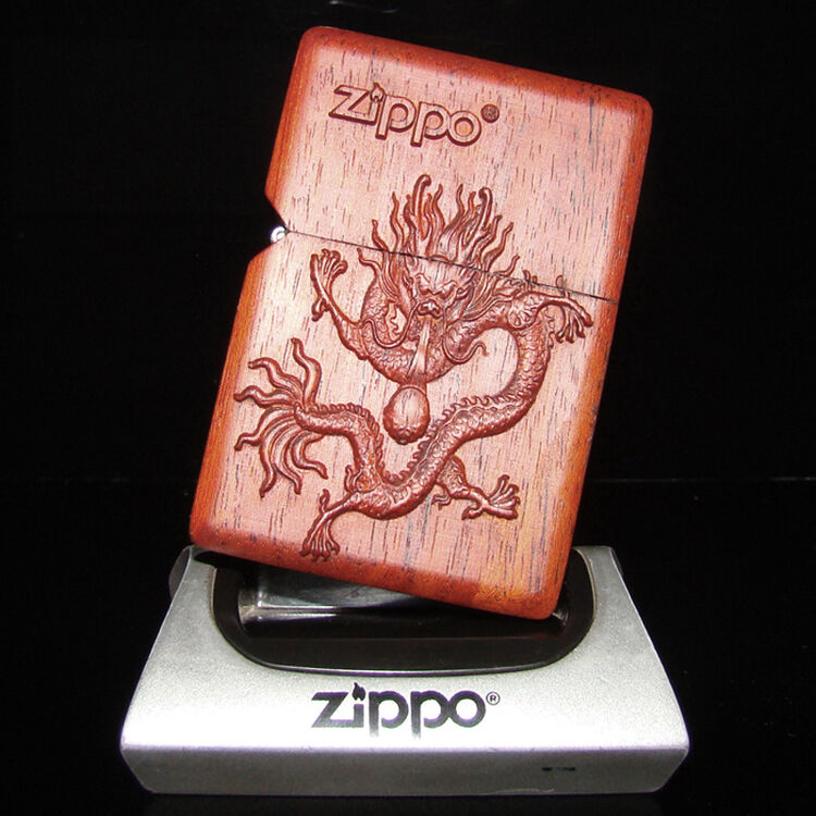 zippo紫檀木雕十二生肖木质立体浮雕 zippo打火机礼物礼品 龙