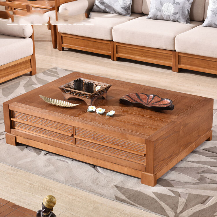 实木茶几水曲柳长方形抽屉中式茶桌客厅茶台槟榔色东南亚家具 长方形