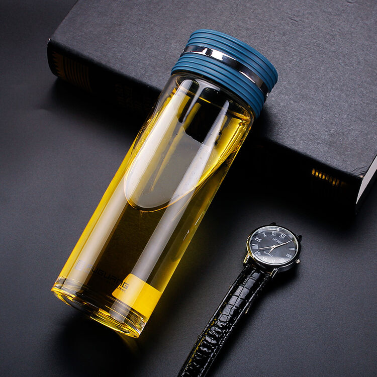 富光玻璃杯大容量透明水杯带盖男耐热茶杯单层便携杯子办公600ml 魅蓝