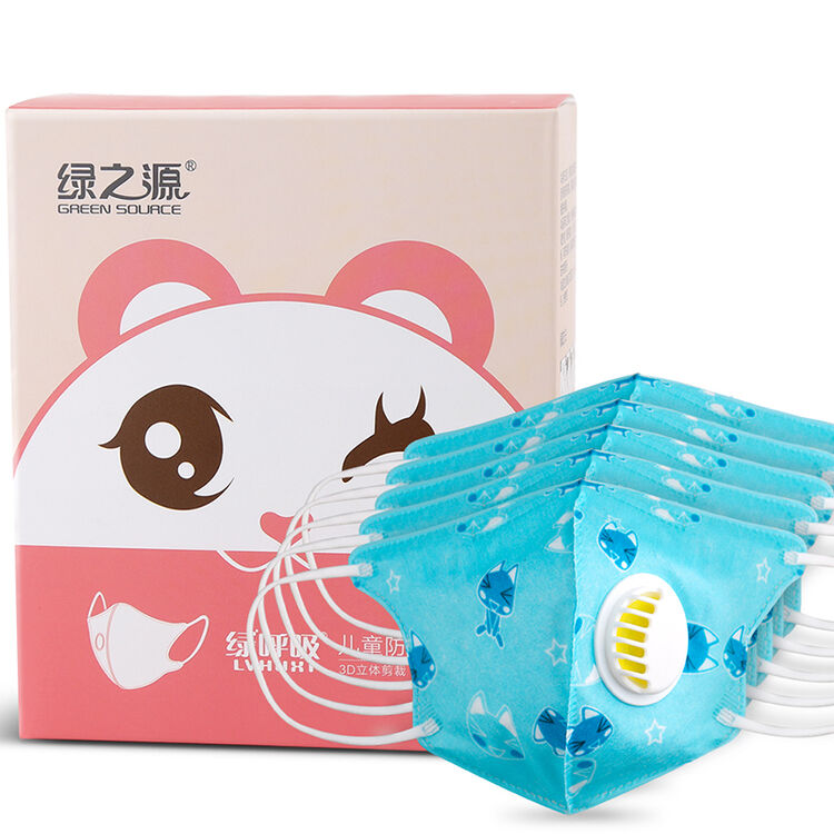 绿呼吸 绿之源儿童防护口罩防雾霾防尘防花粉折叠呼吸阀型口罩5只装