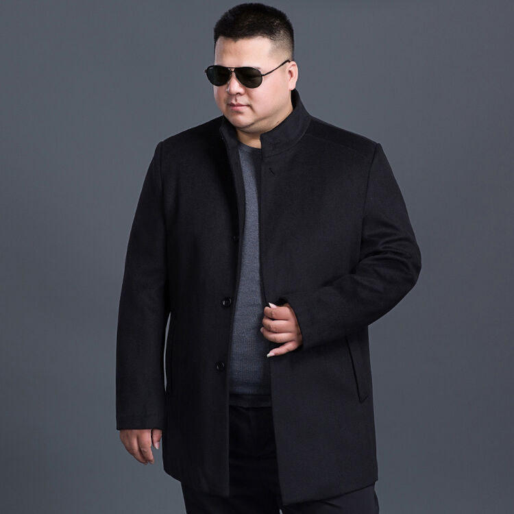 humg feng轻奢品牌男装胖子2017新款毛呢大衣男大码加肥加大号中长款