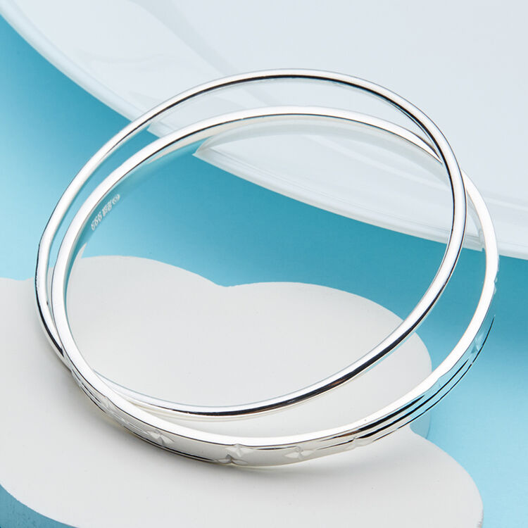 顺庆银楼 银手镯 999足银 双环银镯子 时尚圈圈 银饰品 b17流星雨扣环