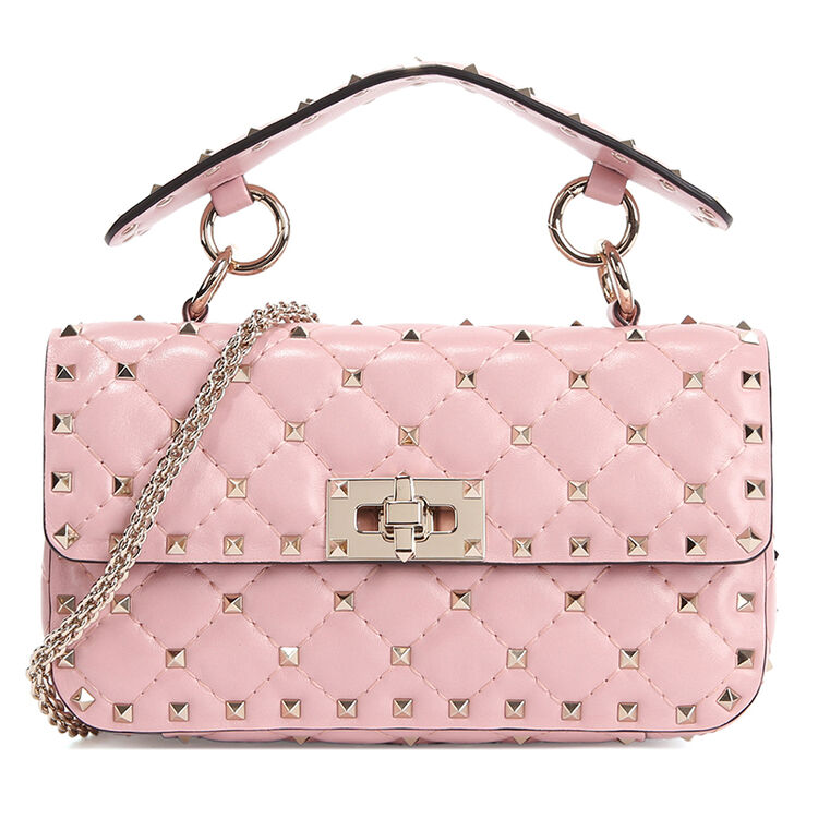 valentino 华伦天奴 女士羊皮满天星铆钉手提单肩包 粉红色nw2b0123