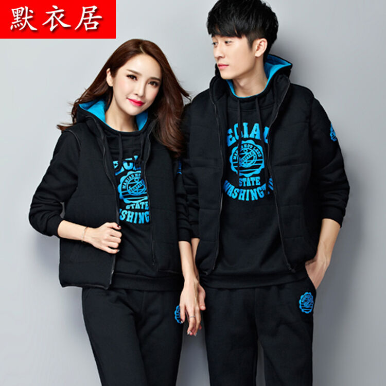 默衣居情侣装新品春秋装t恤女休闲运动韩版长袖情侣三件套 蓝色 男2xl