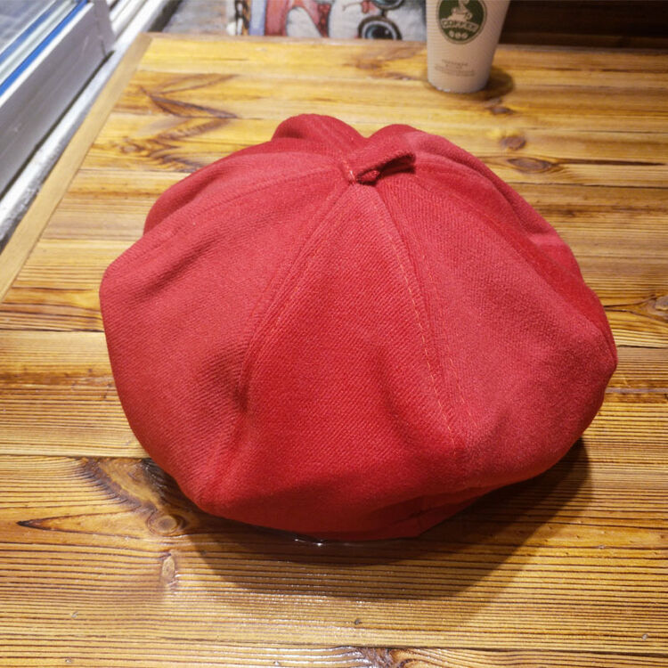休闲纯色棉呢八角帽女士韩版潮秋冬天出游贝雷帽画家帽南瓜帽 红色