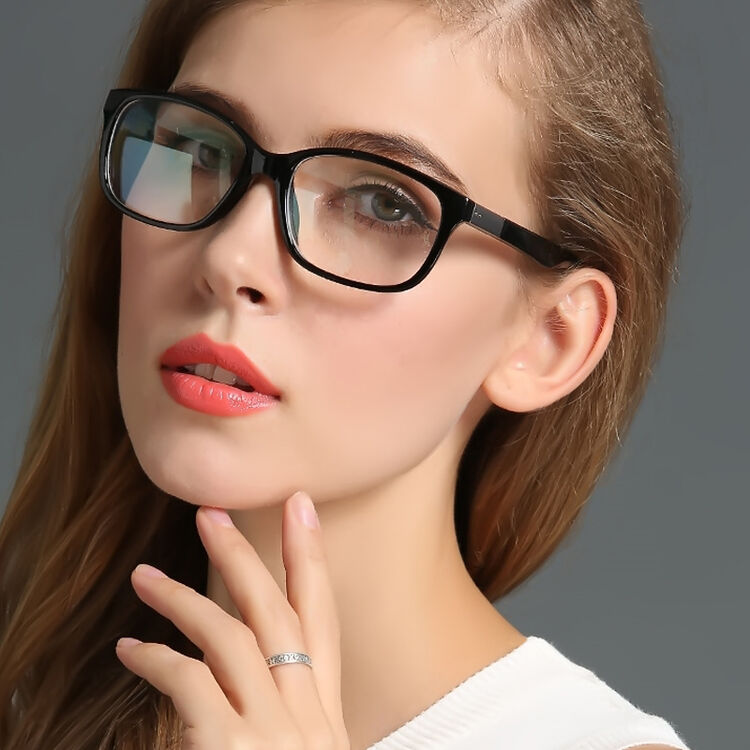 艾博娅 眼镜男蓝光无度数女大框平面电脑手机近视电竞 7-模特款亮黑色