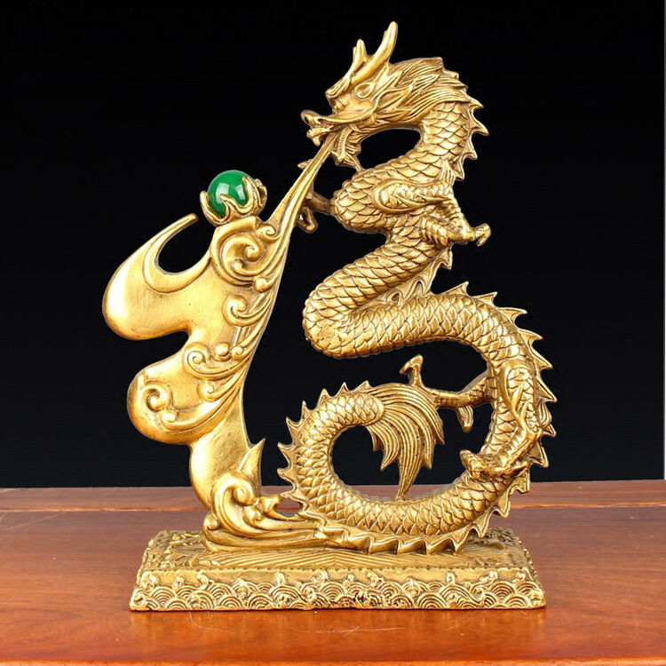 皇顺 铜金龙吐珠摆件祥龙献瑞青龙家居办公室铜雕