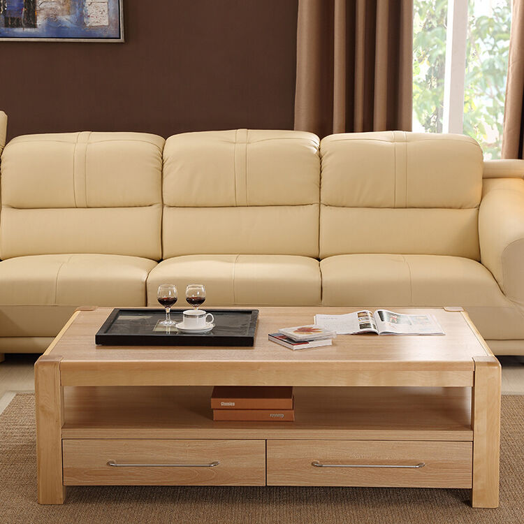 a家 茶几 实木转角茶几带抽屉多功能茶桌 茶几