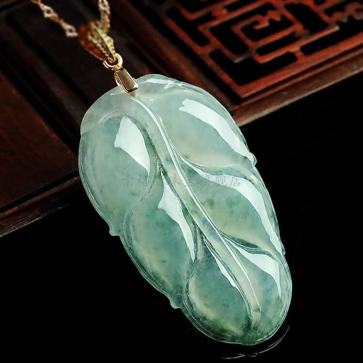 索格丽冰糯种翡翠树叶挂件金枝玉叶女款镶嵌飘花玉坠