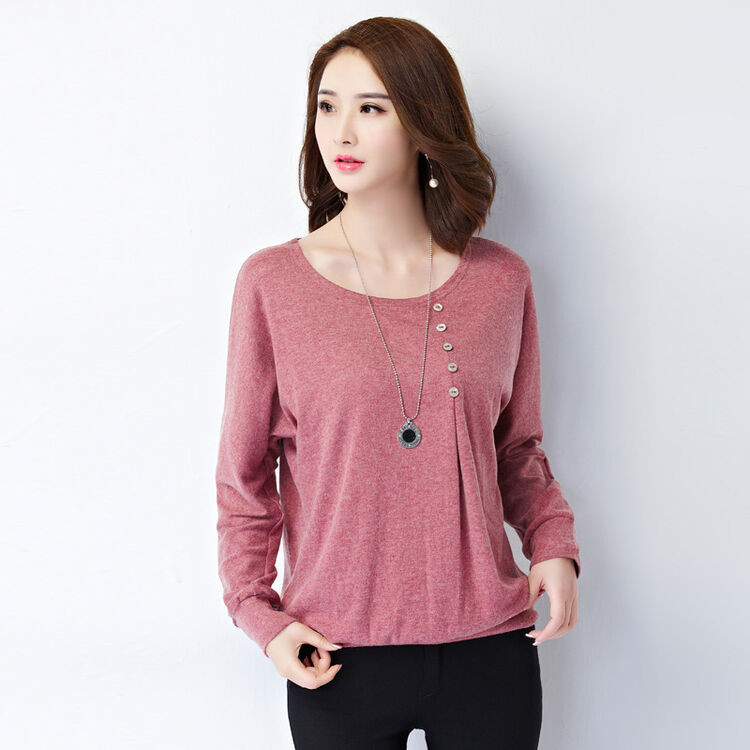 胖妈妈长袖春秋装秋衣女外穿加肥加大短款宽松遮肚打底衫女士小衫qss