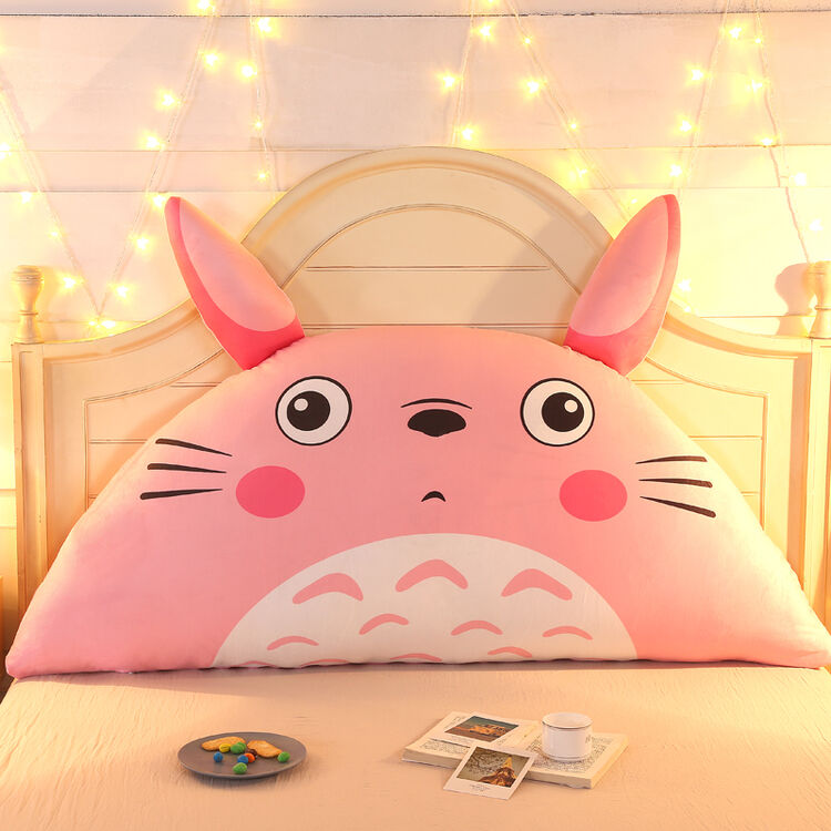 新款卡通水晶绒床头大靠背靠垫羽丝绒大抱枕可拆洗 龙猫粉 1.
