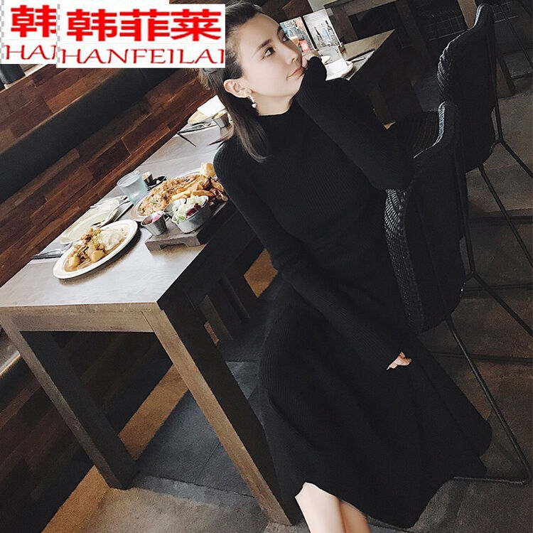 韩菲莱*呛口小辣椒2018秋季新款 百搭修身针织长连衣裙z17235 黑色 00