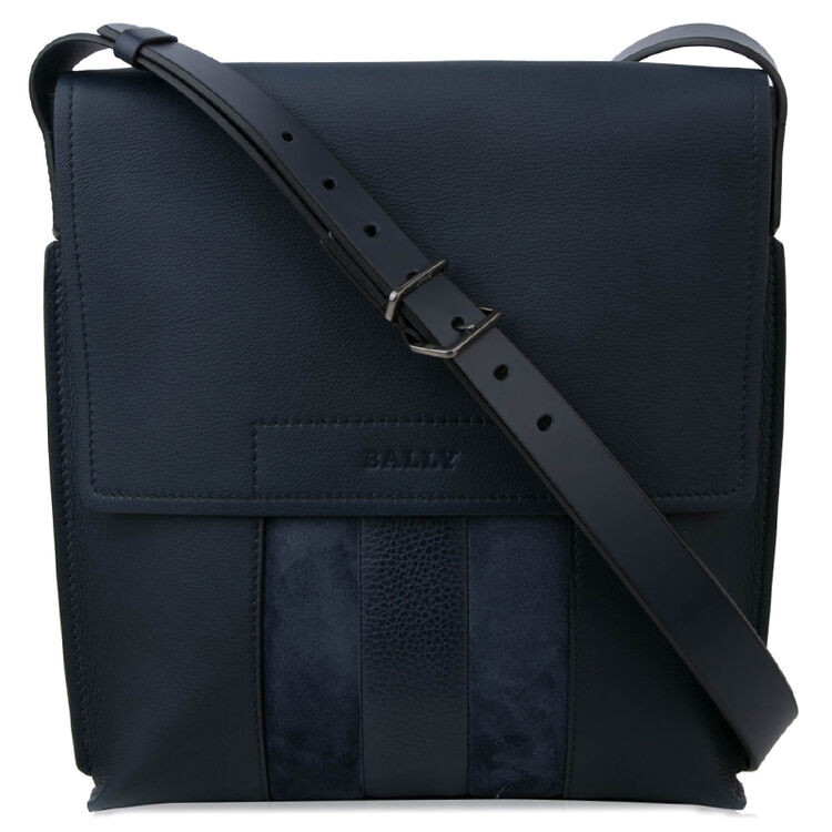bally巴利男包 条纹拼色牛皮男士斜挎包 boivin 深蓝