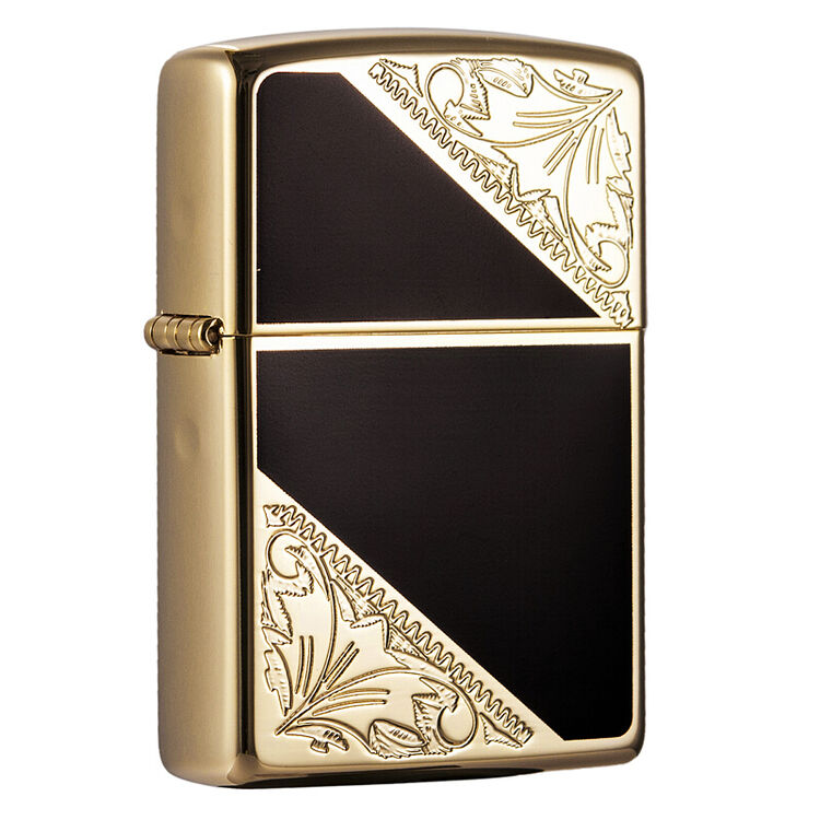 芝宝zippo打火机 镀金 黑 棕色 新款流金岁月 超薄防风男士 zp 黑色
