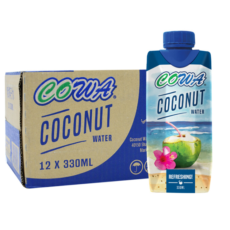 COWA进口清甜椰子水 年货送礼 富含电解质 NFC椰青果汁  330ml*12瓶