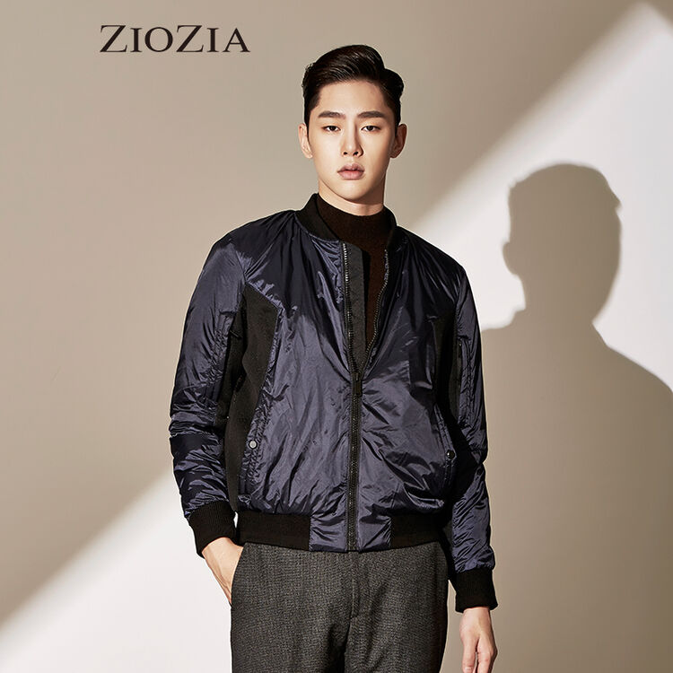 ziozia冬季男装时尚休闲轻奢保暖短款棒球领棉服cav4jp1102 藏青色